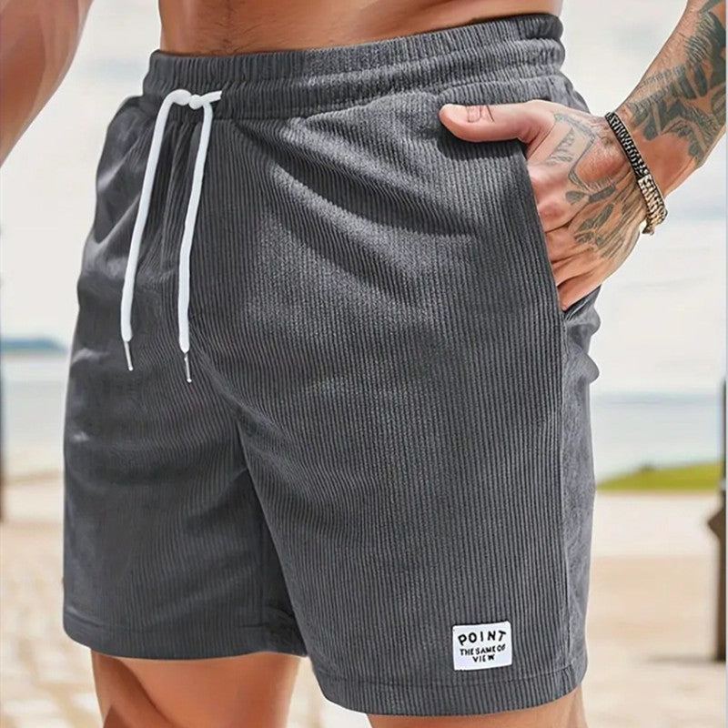 Lace-Up Drawstring Shorts Summer Corduroy Sports Short Pants Mens Clothing