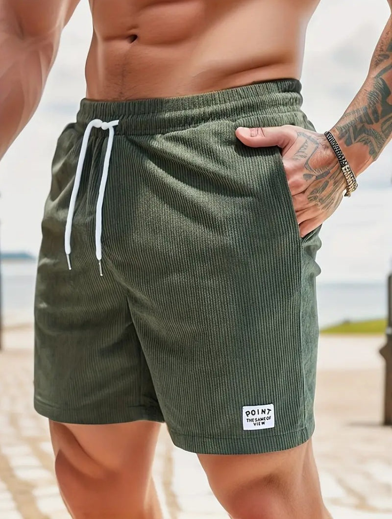 Lace-Up Drawstring Shorts Summer Corduroy Sports Short Pants Mens Clothing