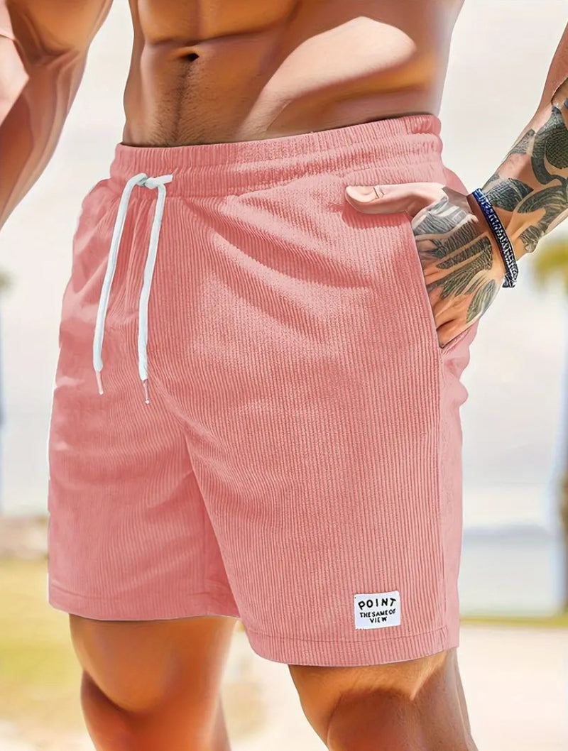 Lace-Up Drawstring Shorts Summer Corduroy Sports Short Pants Mens Clothing