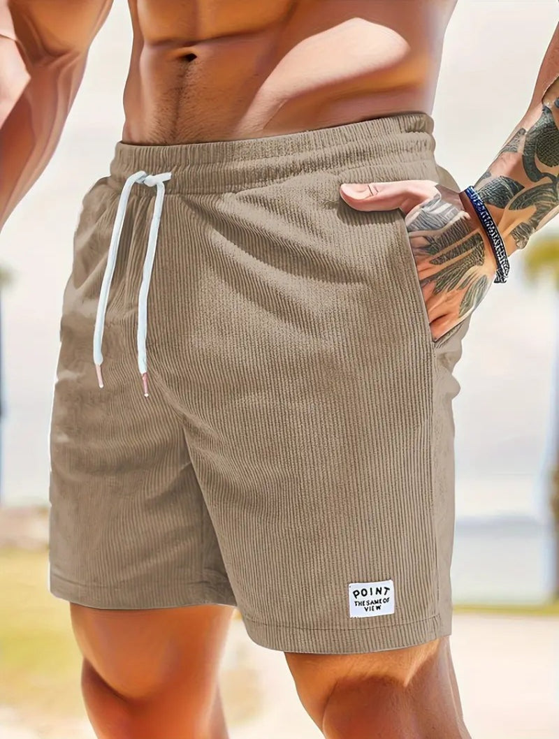 Lace-Up Drawstring Shorts Summer Corduroy Sports Short Pants Mens Clothing