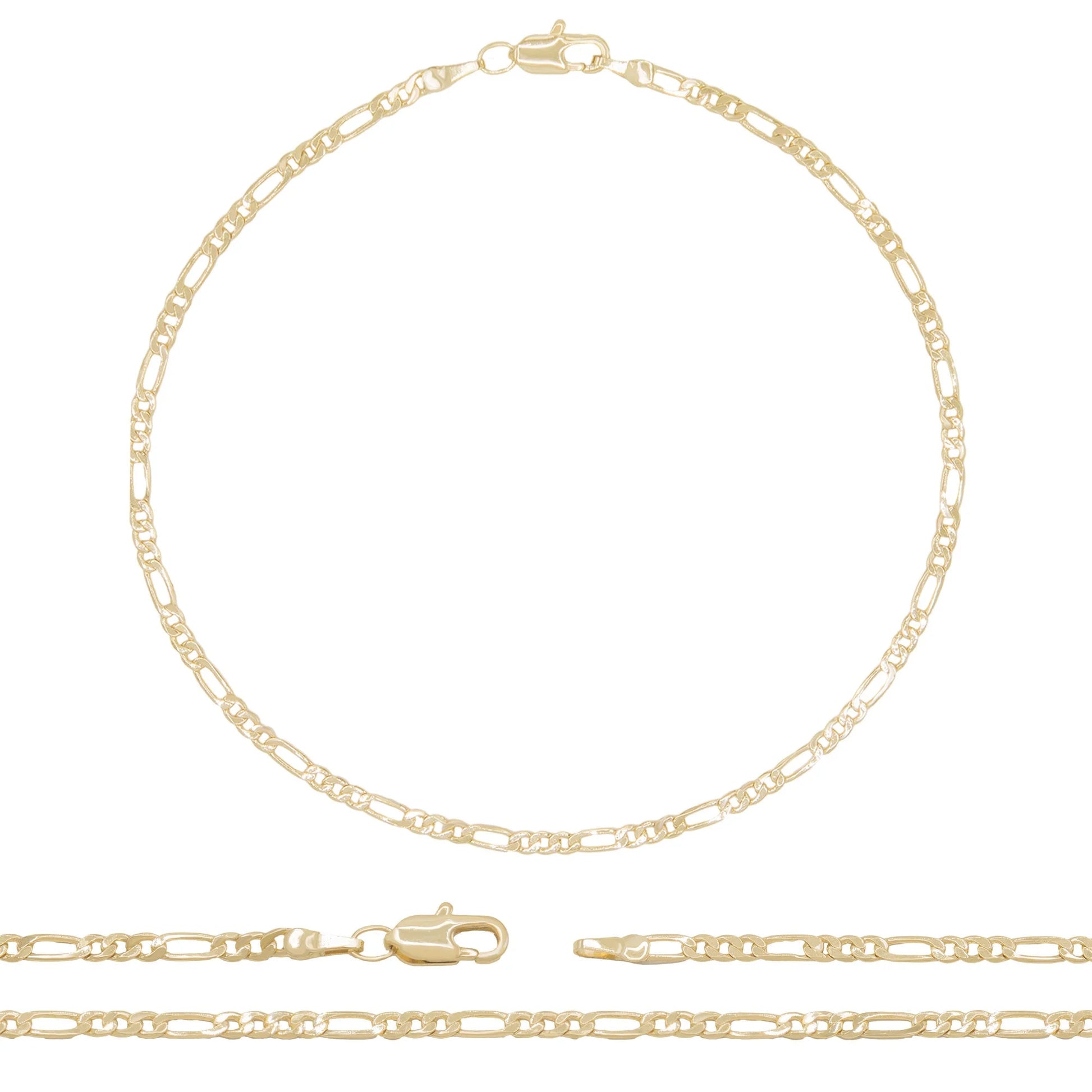 Figaro Chain Anklet 14K Gold Filled Ankle Bracelet 10" Foot Jewelry Women 2.4 Mm