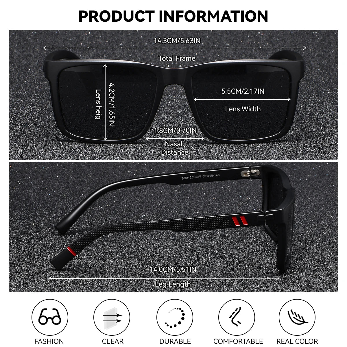 Simple Men Sunglasses Unique Comfort Wear PC Square Frame UV400 Sunshade Polarized Sunglasses Apparel Accessories