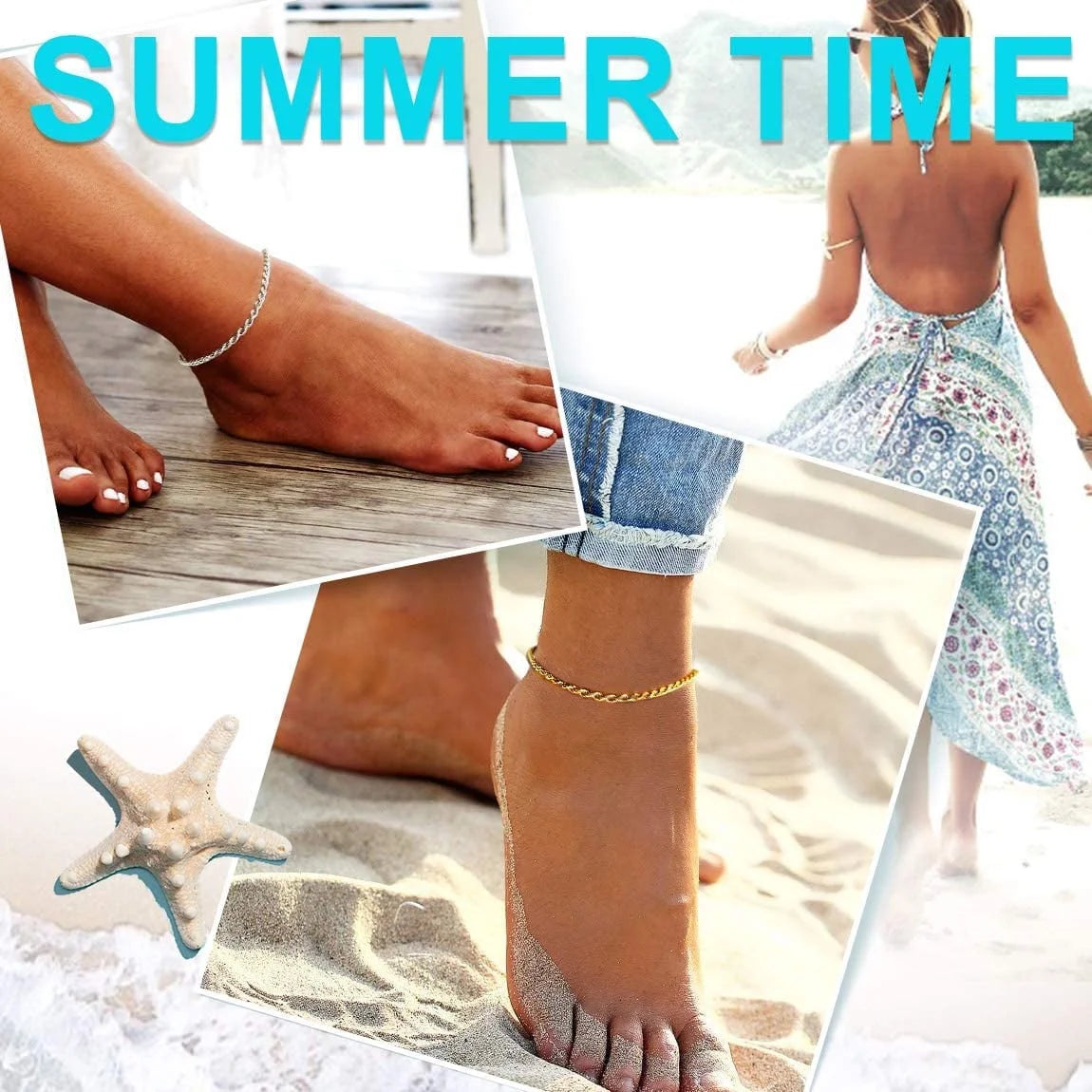 18K Gold Plated Anklets for Women Summer Jewelry Rope Ankle Chain Bracelets