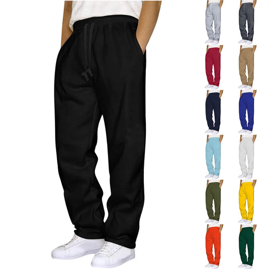 Sweatpants Men with Pockets Outdoor Running Jogger Pants Elastic Waist Drawstring Workout Casual Sweatpants Open Bottom, Black S