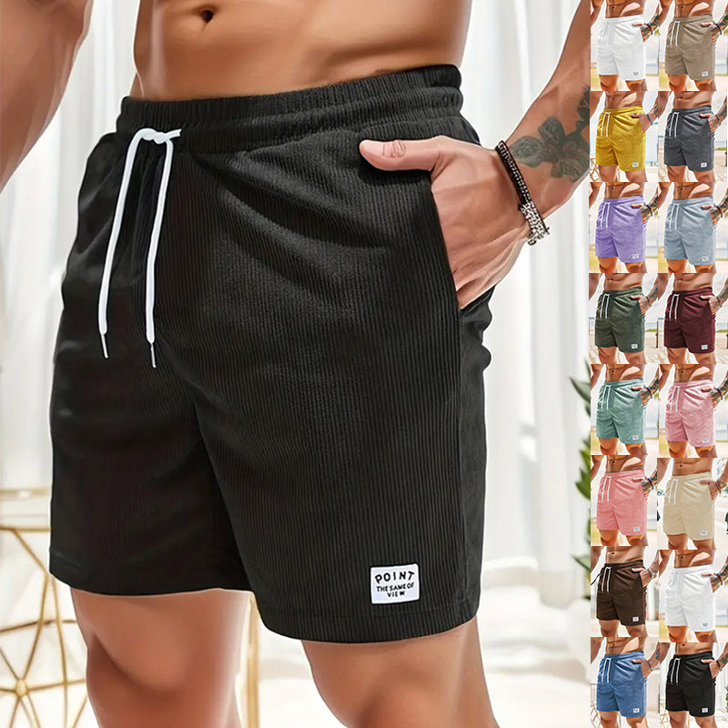 Lace-Up Drawstring Shorts Summer Corduroy Sports Short Pants Mens Clothing