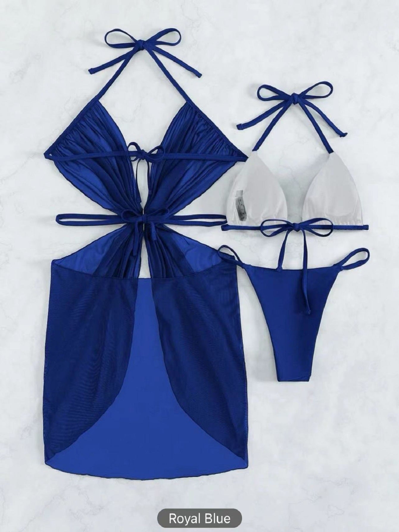 3Pcs Halter Neck Bikini Beach Summer Solid Color Split Swimsuit Womens Clothing