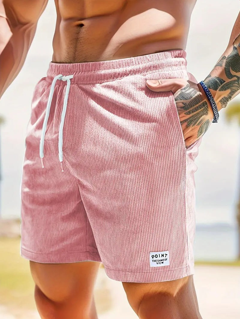 Lace-Up Drawstring Shorts Summer Corduroy Sports Short Pants Mens Clothing